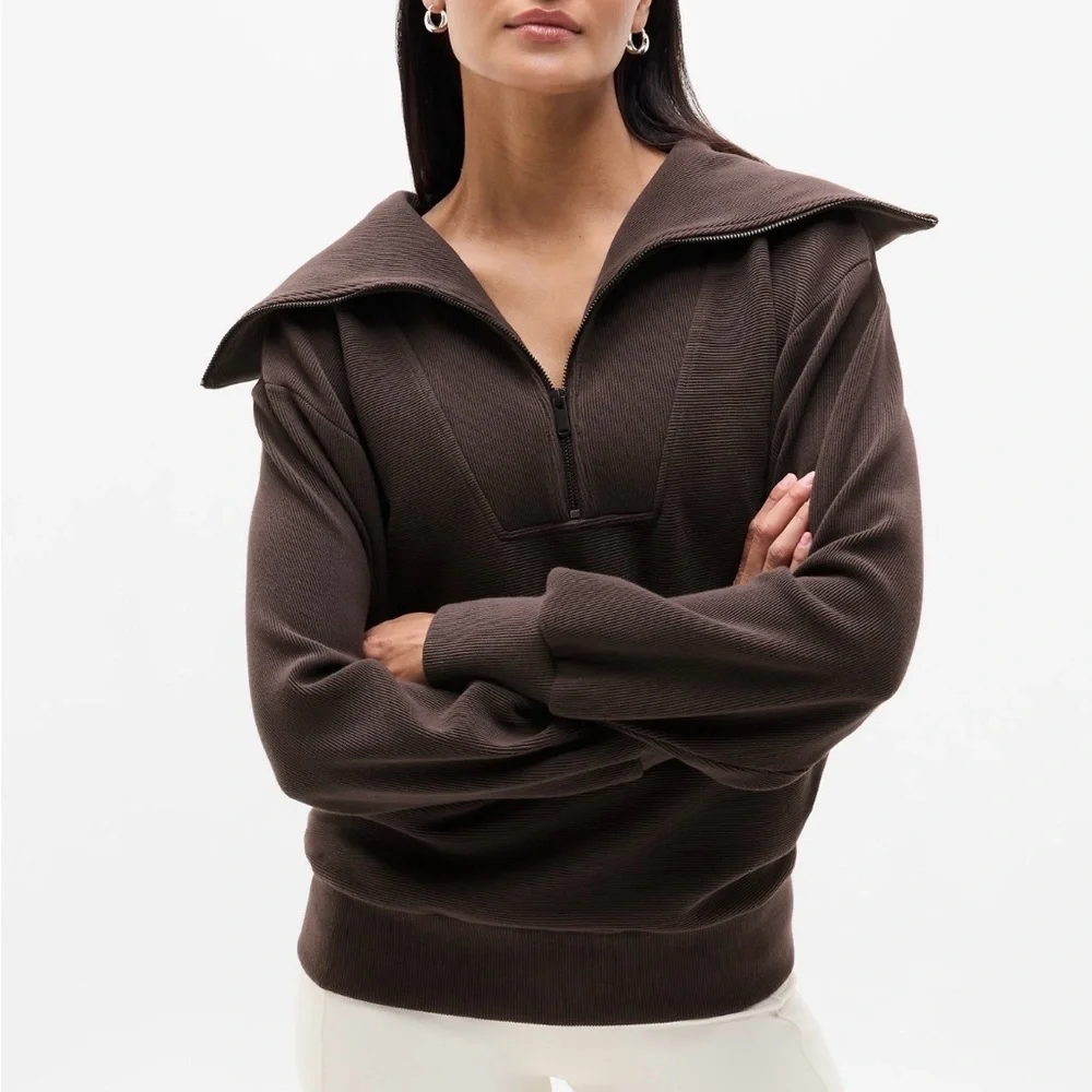 NWT Athleta Truffle Brown Ottoman Quarter-Zip Sweatshirt, size XS - Picture 1 of 4